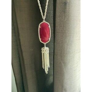 Kendra Scott Rayne Necklace Gold Tone Maroon Stone Tassel 37" Length